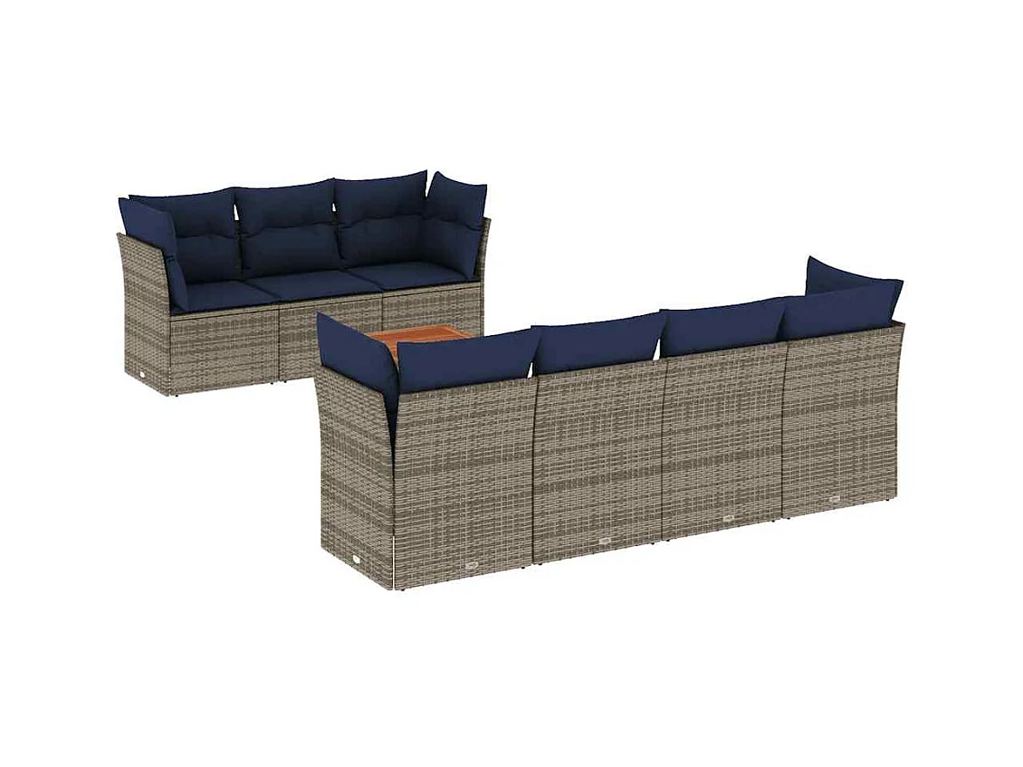 Salon de jardin 8 pcs avec coussins gris résine tressée