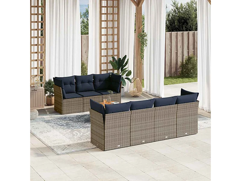 Salon de jardin 8 pcs avec coussins gris résine tressée