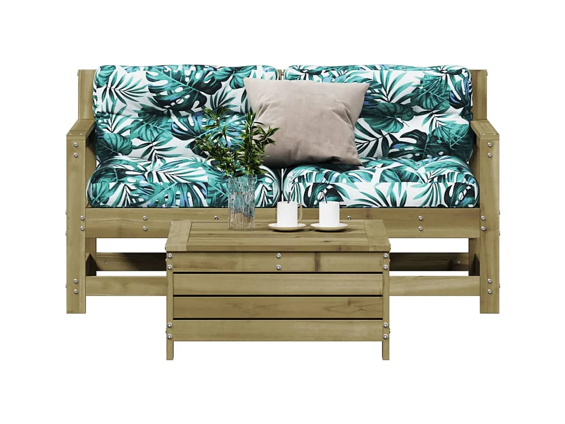 Salon de jardin 3 pcs avec coussins bois de pin imprégné