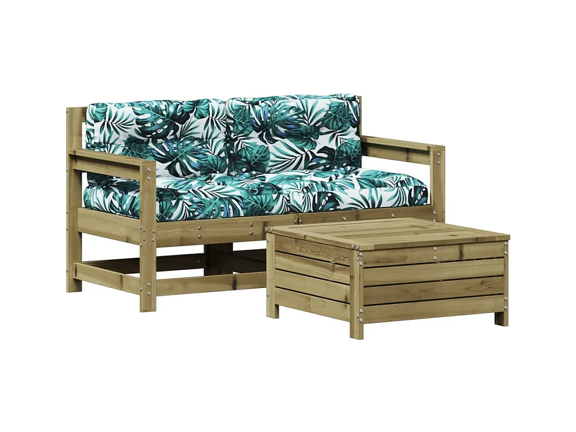 Salon de jardin 3 pcs avec coussins bois de pin imprégné