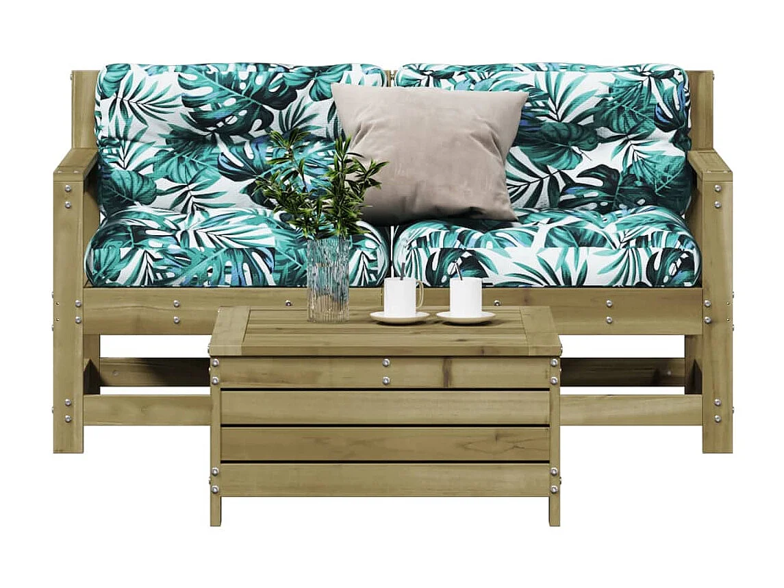 3 pcs conjunto lounge de jardim c/ almofadões pinho impregnado