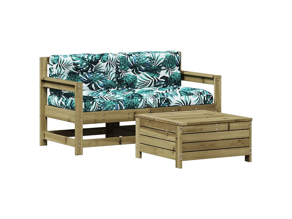 Salon de jardin 3 pcs avec coussins bois de pin imprégné