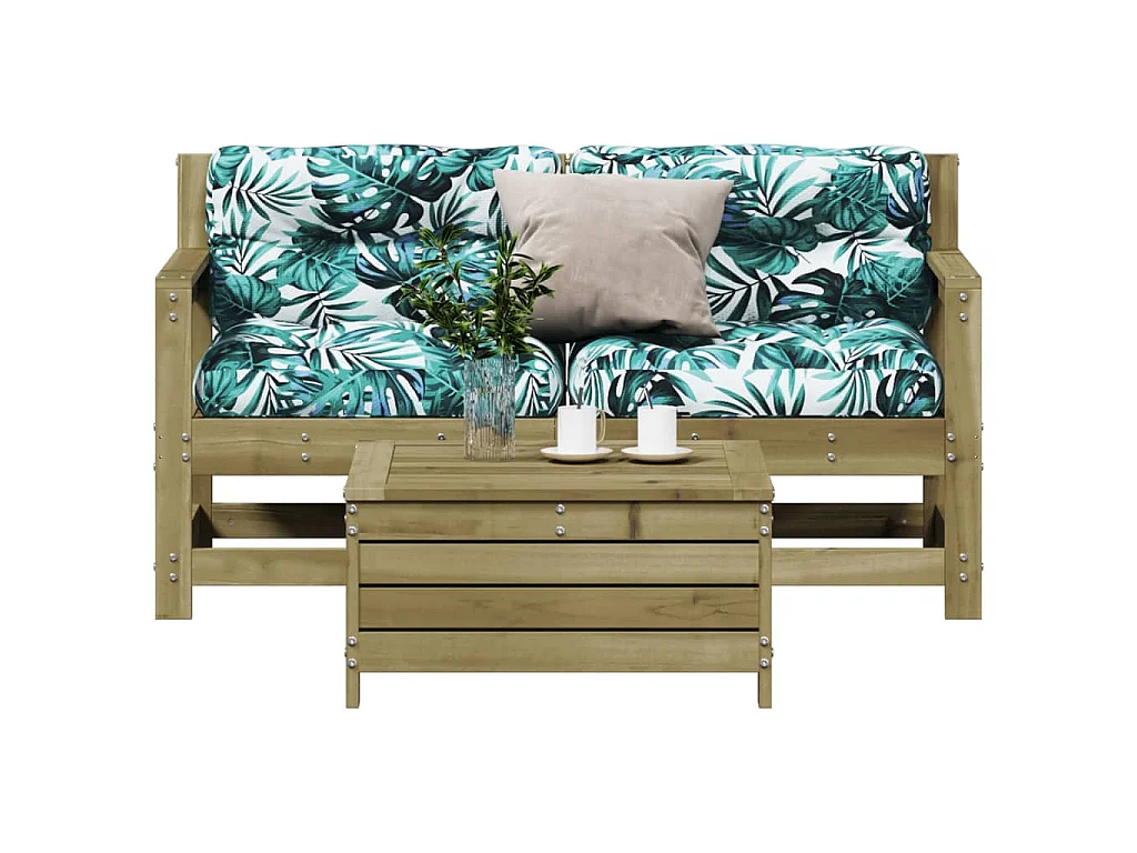 Salon de jardin 3 pcs avec coussins bois de pin imprégné
