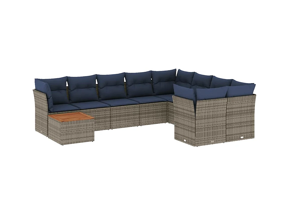 10-delige Loungeset met kussens poly rattan grijs