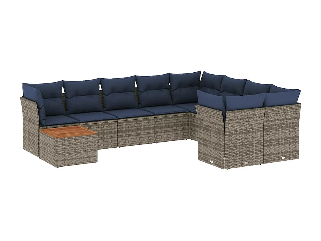 Salon de jardin 10 pcs avec coussins gris résine tressée