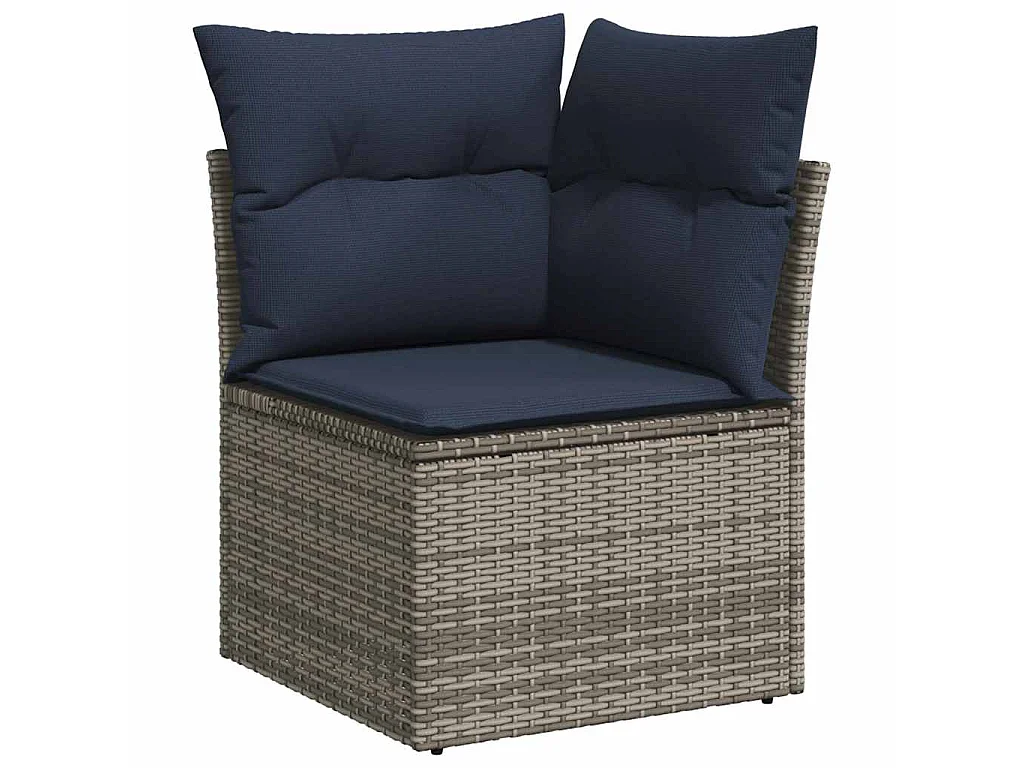 10 pcs conjunto sofás p/ jardim c/ almofadões vime PE cinzento