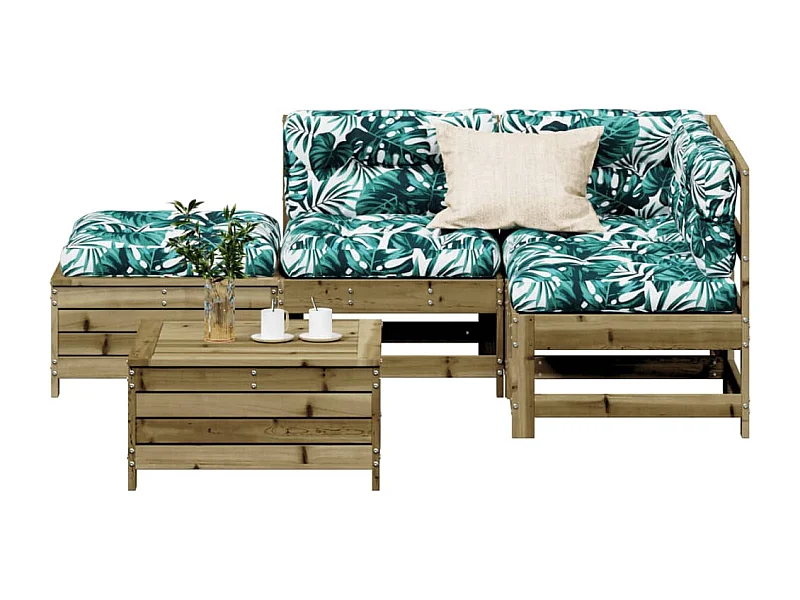 Set Divani da Giardino 5pz con Cuscini Legno Impregnato di Pino