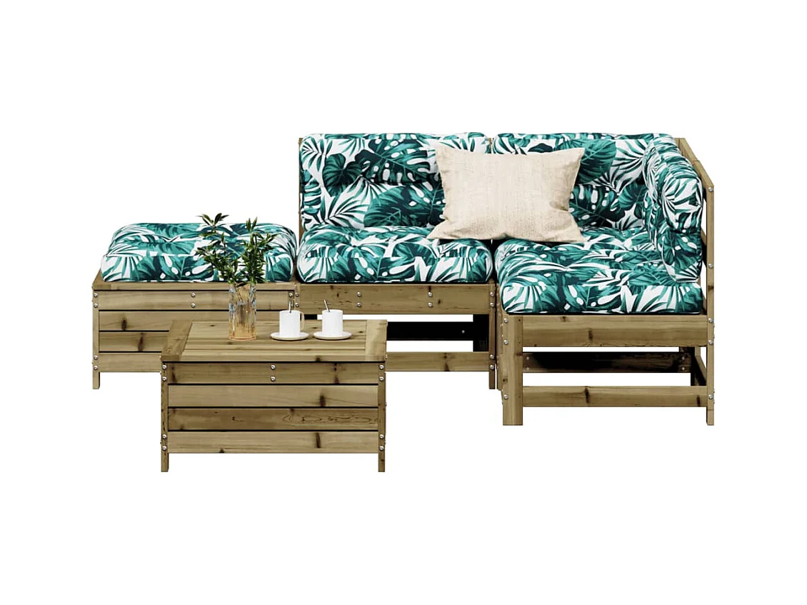 Set Divani da Giardino 5pz con Cuscini Legno Impregnato di Pino