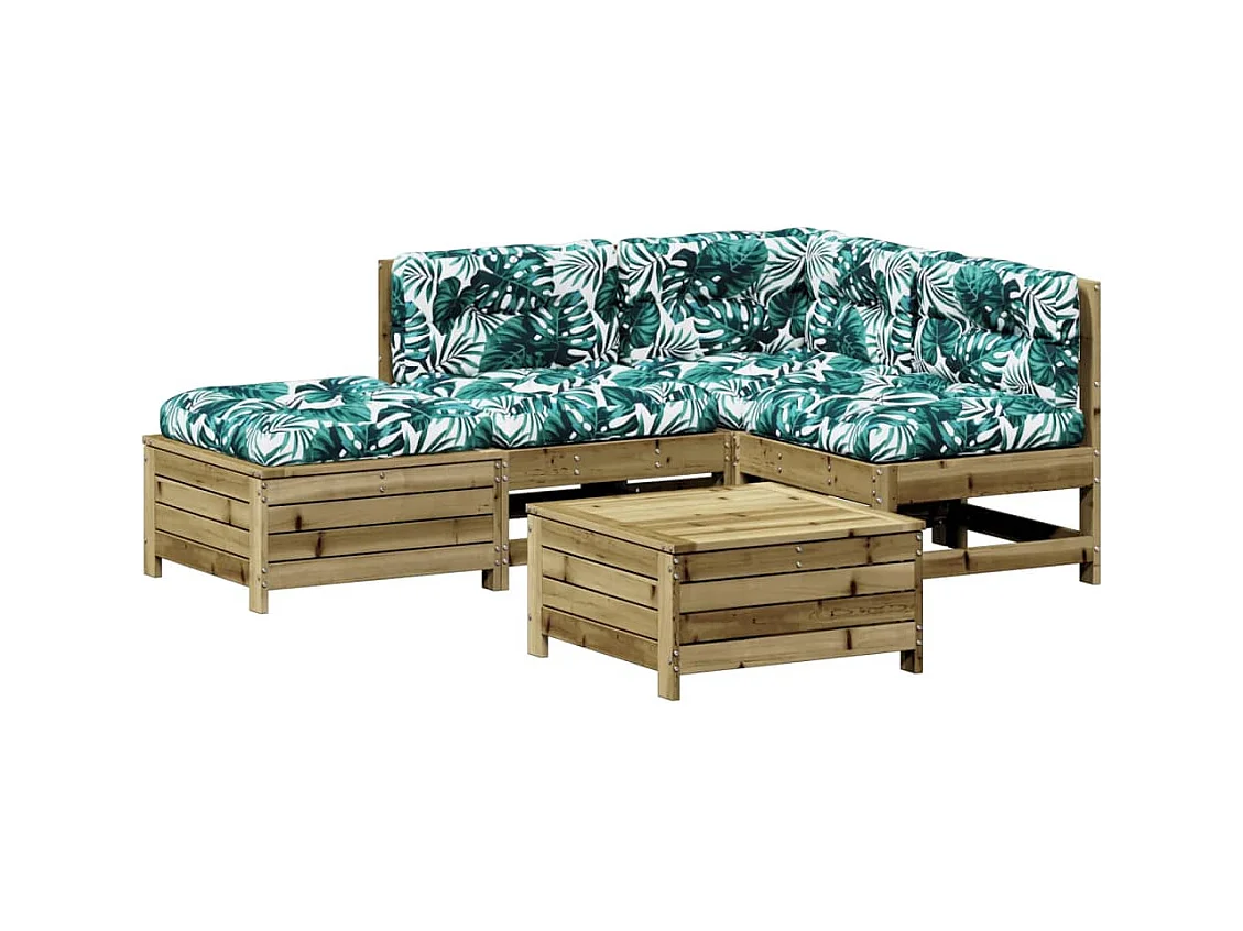 Set Divani da Giardino 5pz con Cuscini Legno Impregnato di Pino