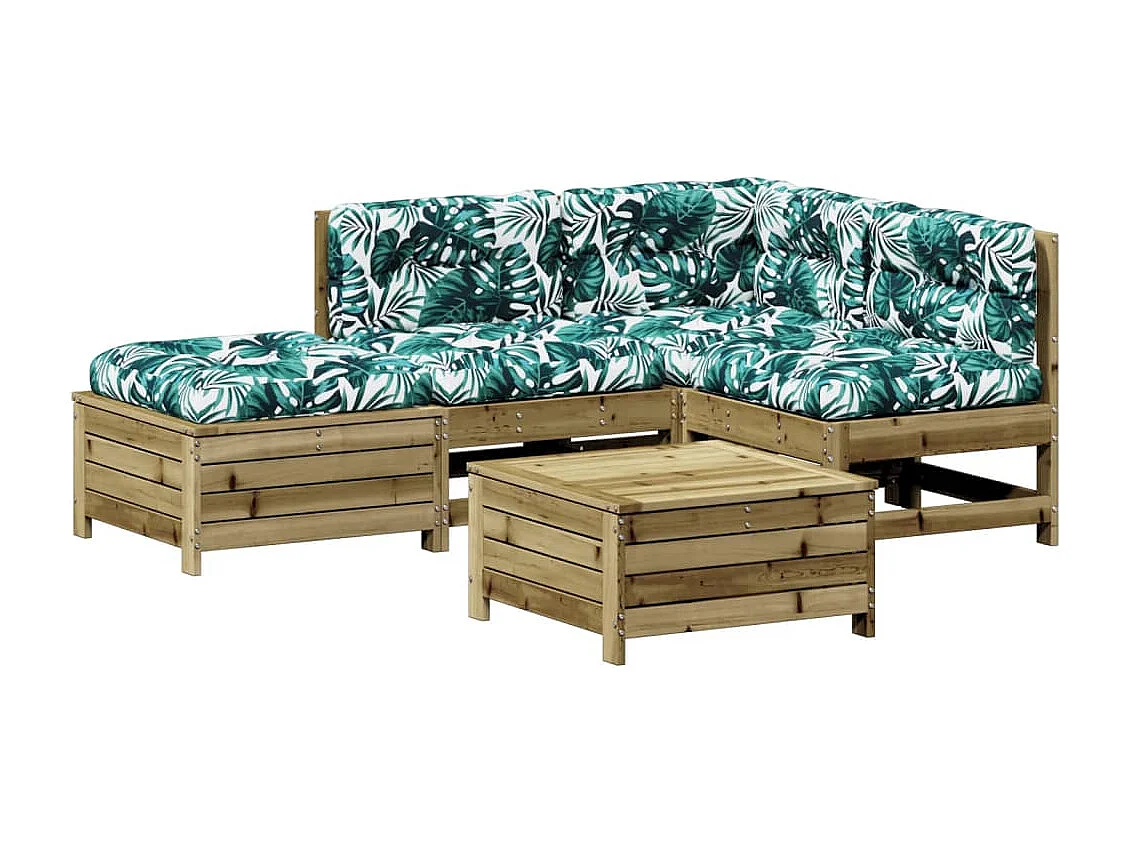 Salon de jardin 5 pcs avec coussins bois de pin imprégné