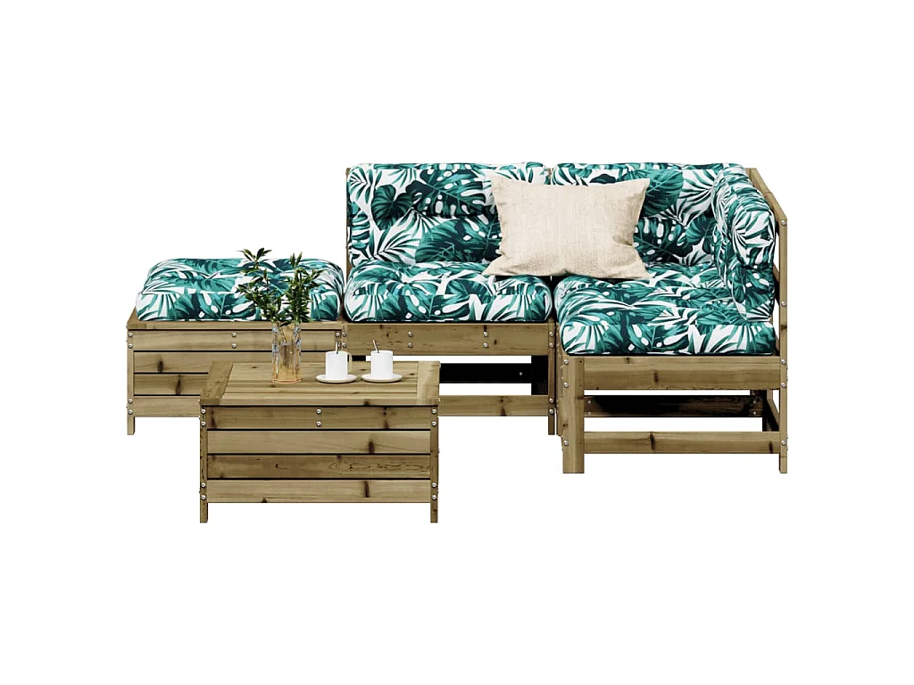 Salon de jardin 5 pcs avec coussins bois de pin imprégné