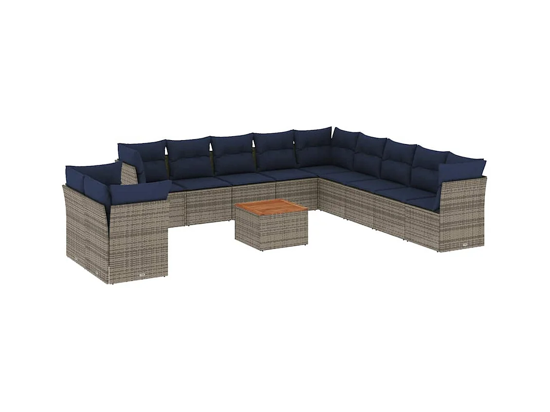 Salon de jardin avec coussins 12 pcs gris résine tressée