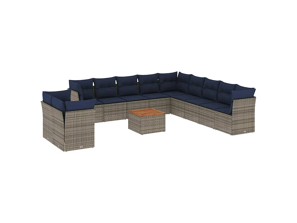 12-delige Loungeset met kussens poly rattan grijs
