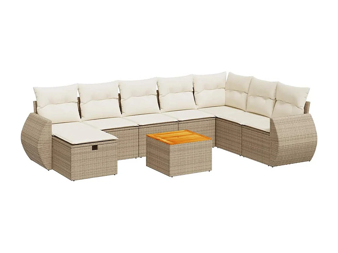 Salon de jardin avec coussins 9 pcs beige résine tressée