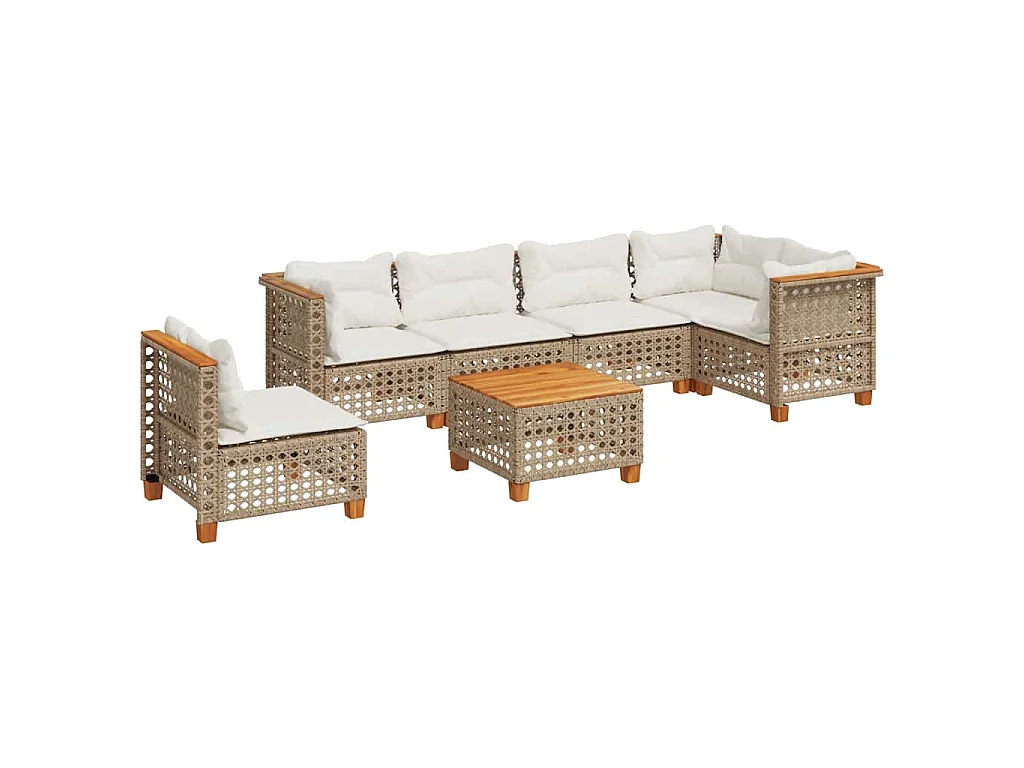 Salon de jardin avec coussins 7 pcs beige résine tressée