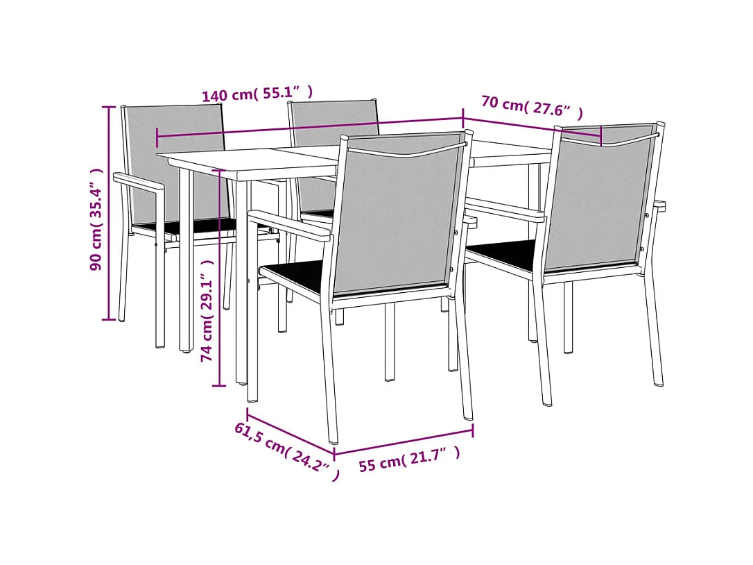 5-tlg. Garten-Essgruppe Schwarz Textilene und Stahl
