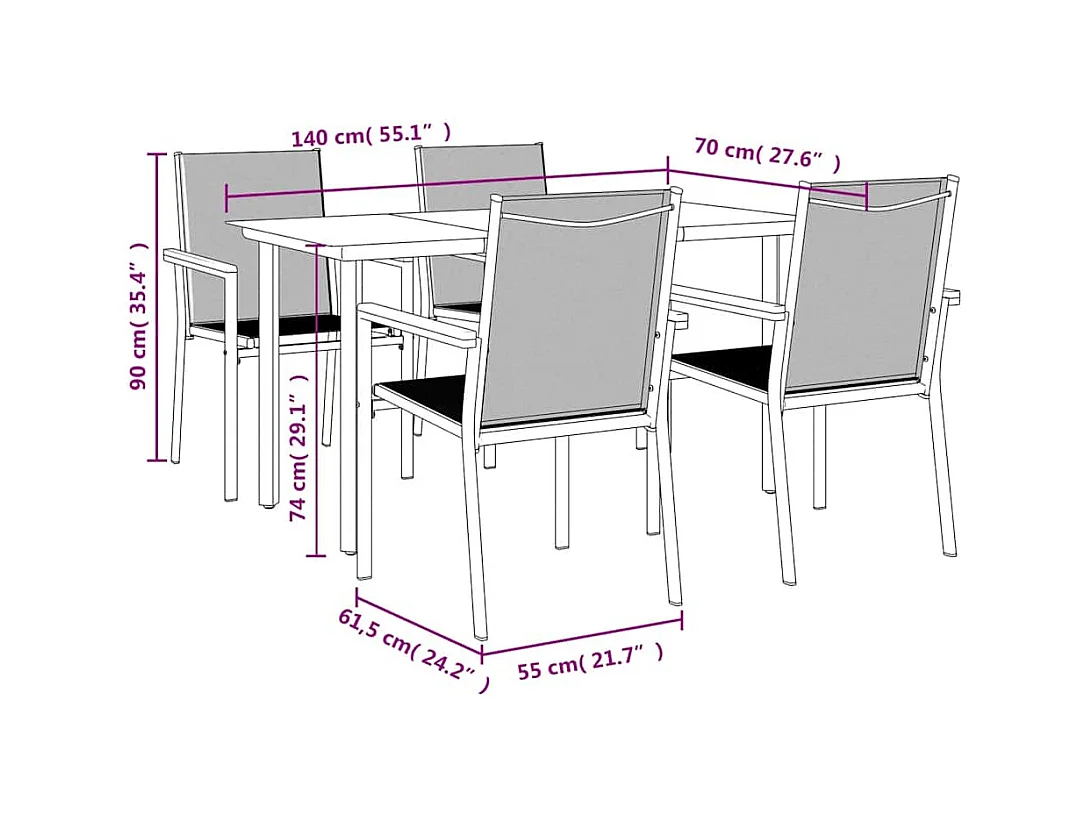 5-tlg. Garten-Essgruppe Schwarz Textilene und Stahl