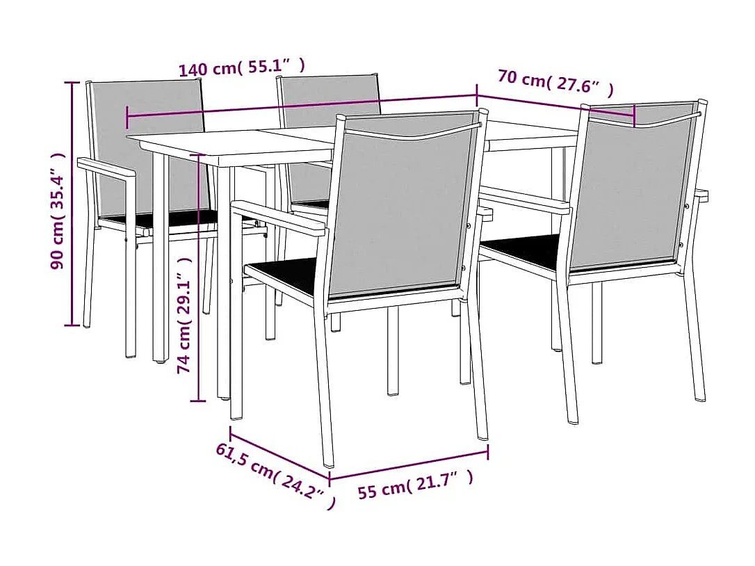 Ensemble à manger de jardin 5 pcs noir textilène et acier