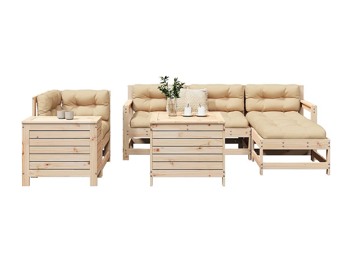 Salon de jardin 7 pcs bois de pin massif