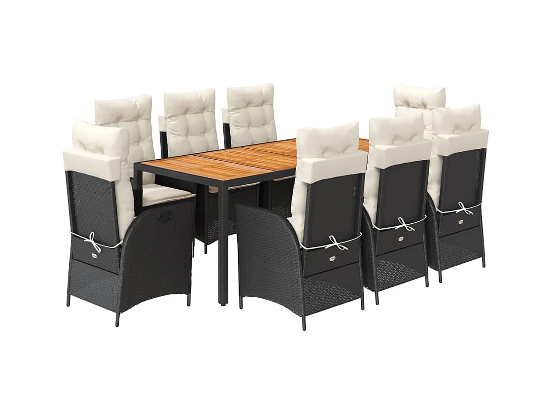 Ensemble à manger de jardin 9pcs coussins noir résine tressée