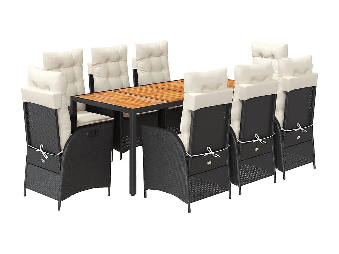 Ensemble à manger de jardin 9pcs coussins noir résine tressée