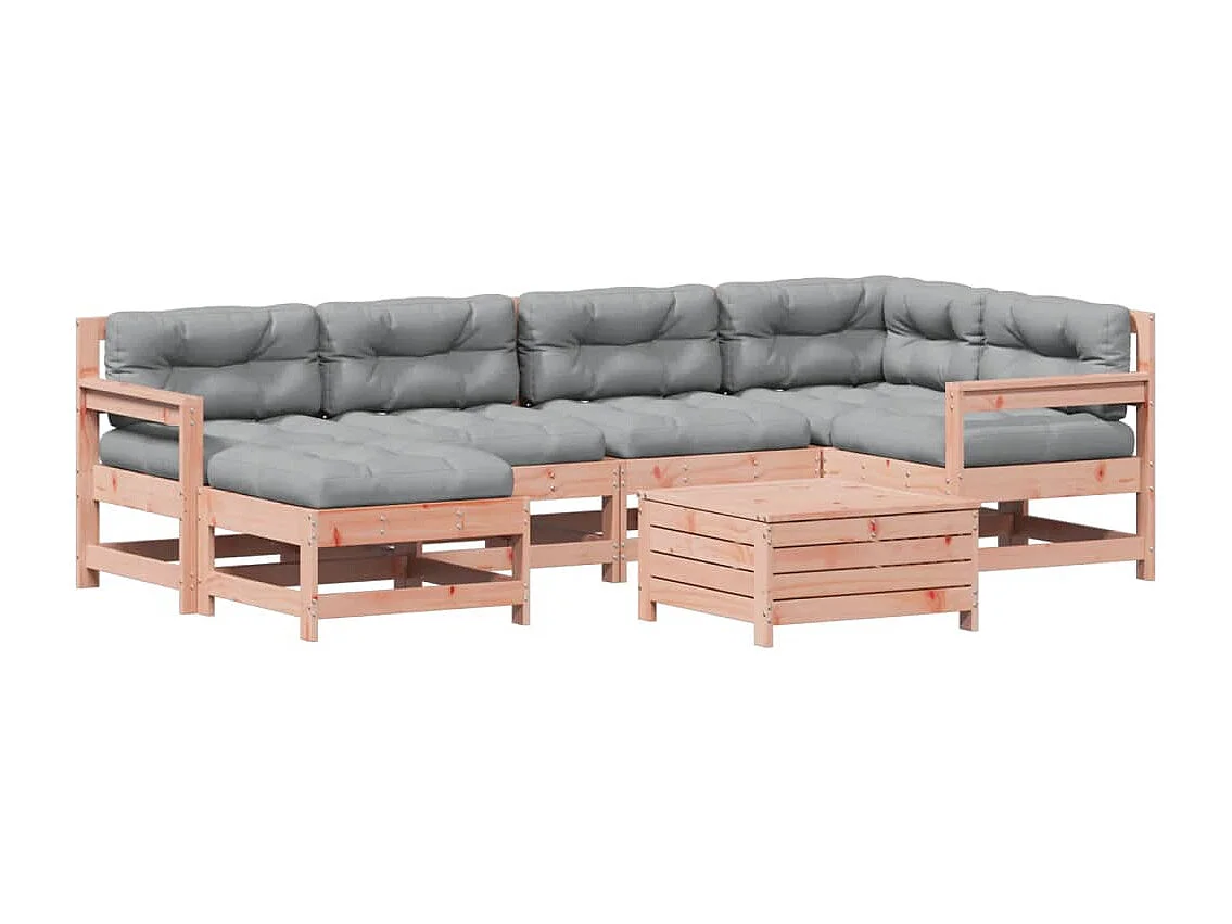 7 pcs conj. lounge jardim com almofadões madeira douglas maciça