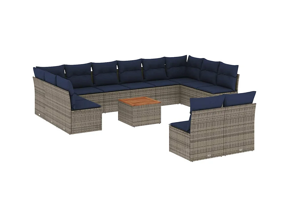 Salon de jardin avec coussins 13 pcs gris résine tressée