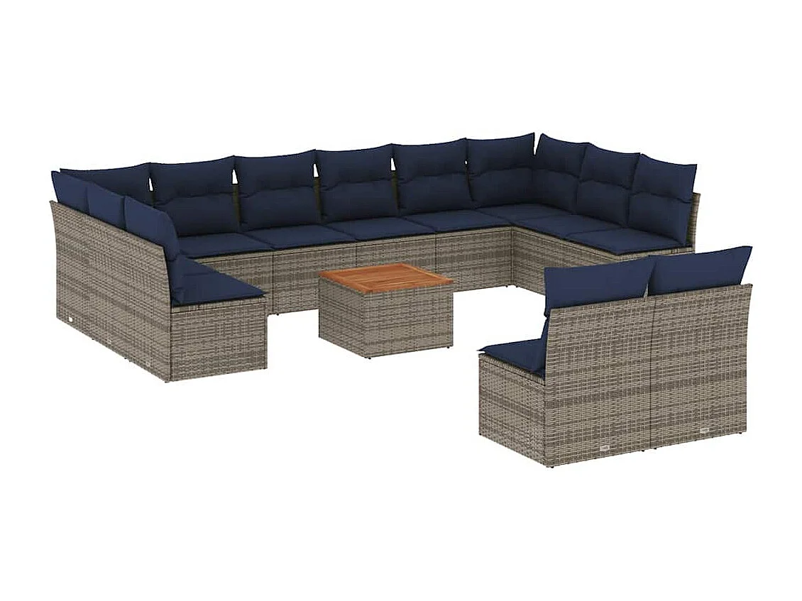 Salon de jardin avec coussins 13 pcs gris résine tressée