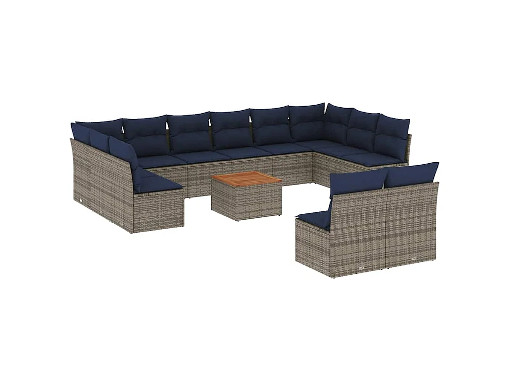 Salon de jardin avec coussins 13 pcs gris résine tressée