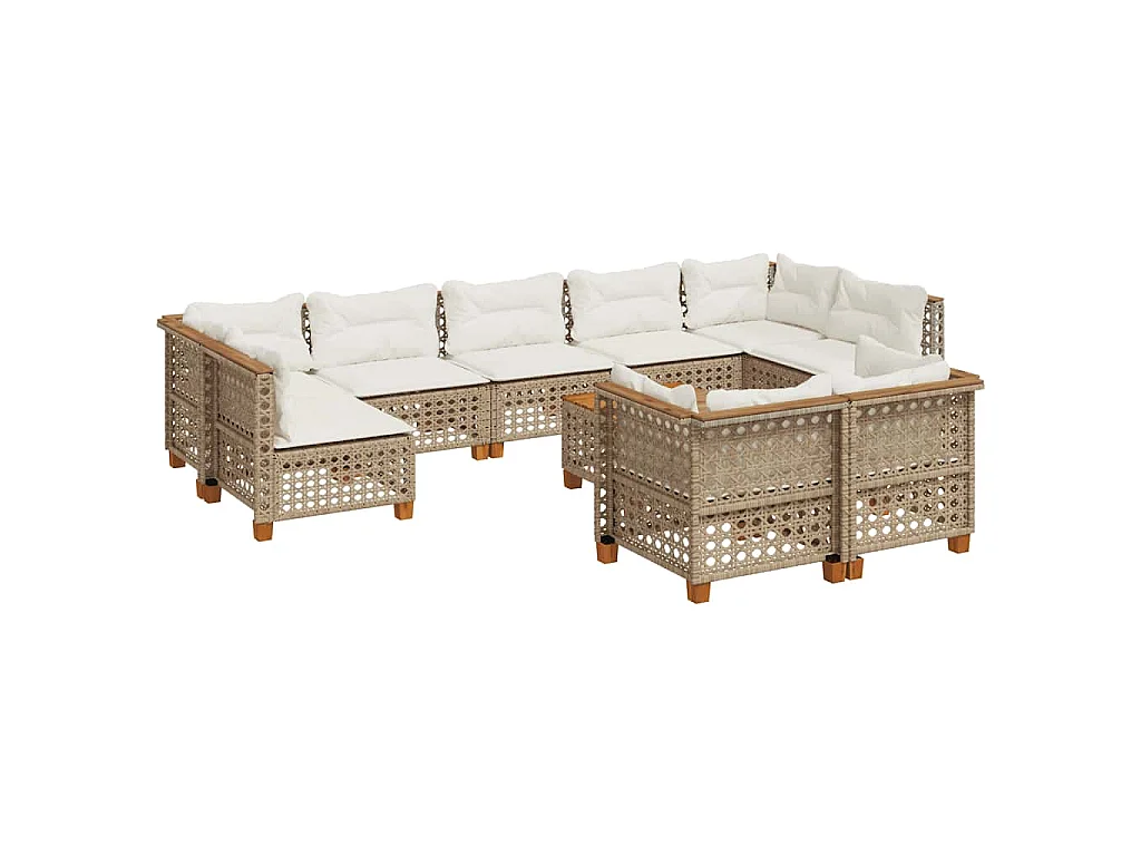 10-delige Loungeset met kussens poly rattan beige
