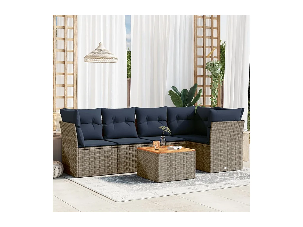 6-tlg. Garten-Sofagarnitur mit Kissen Grau Poly Rattan