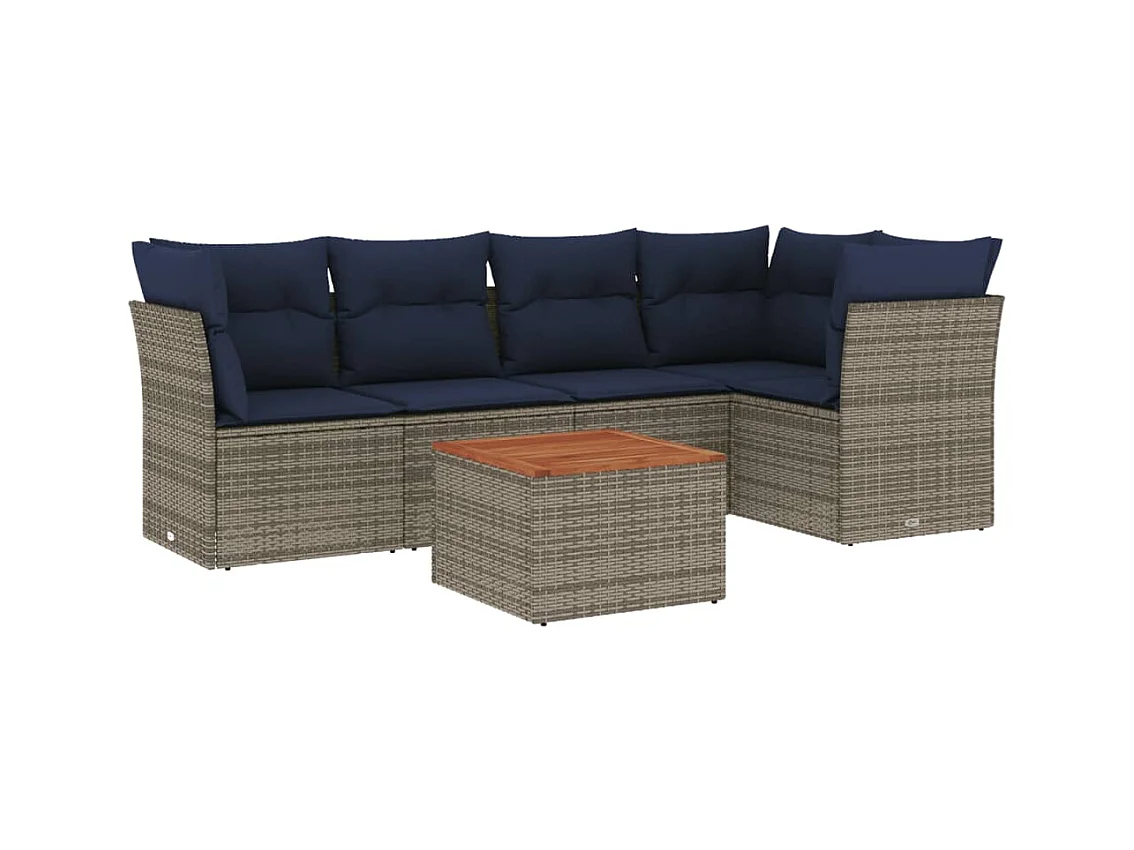 6-tlg. Garten-Sofagarnitur mit Kissen Grau Poly Rattan