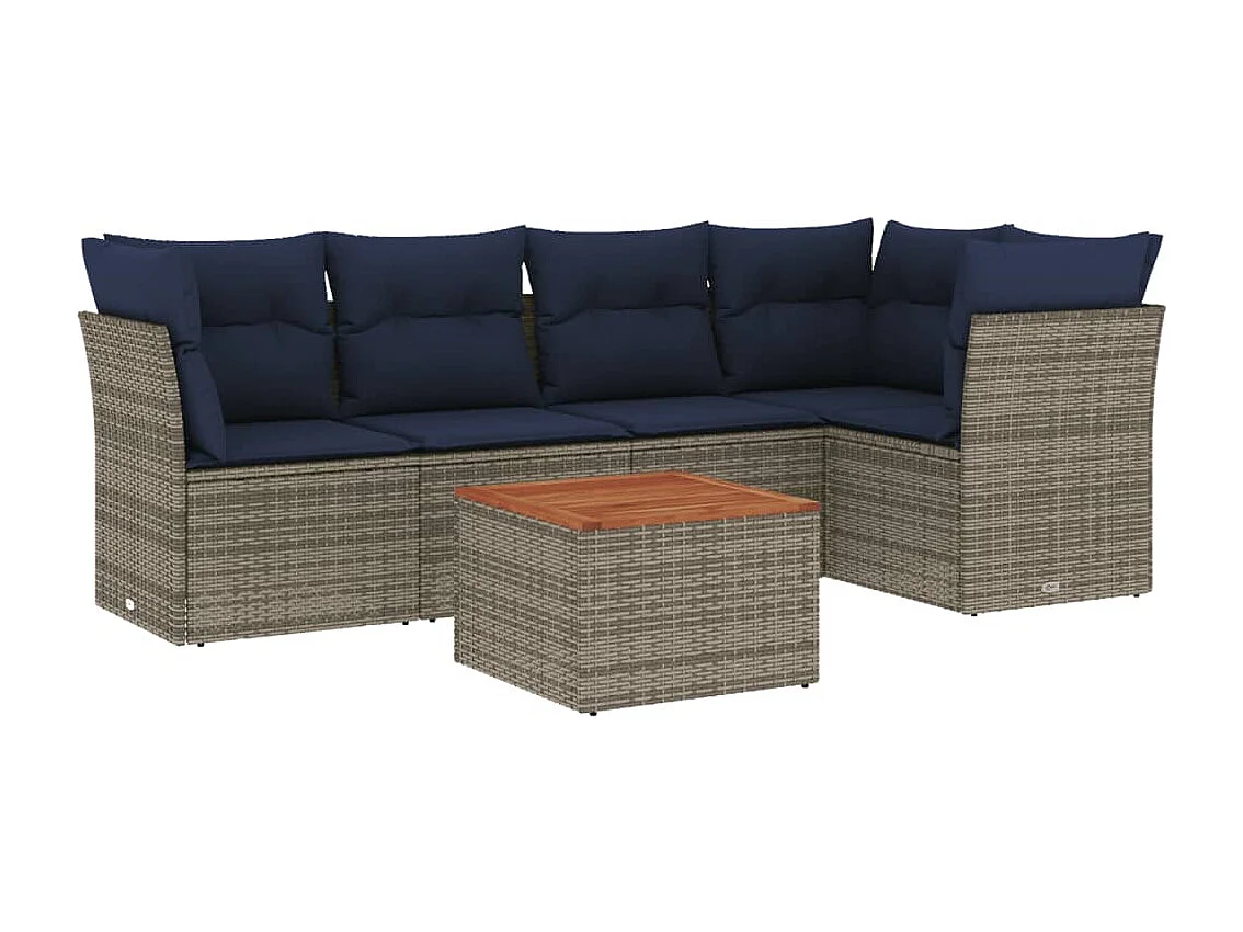 Salon de jardin 6 pcs avec coussins gris résine tressée