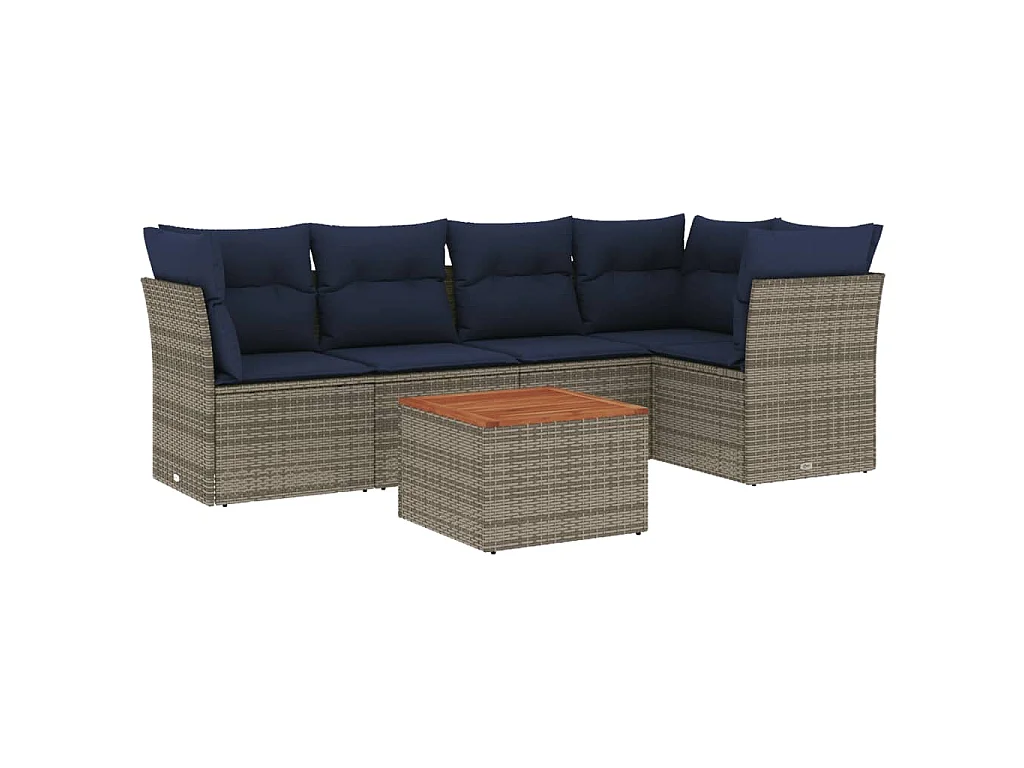Set Divani da Giardino 6 pz con Cuscini Grigio in Polyrattan