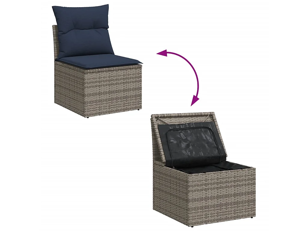 Set Divani da Giardino 6 pz con Cuscini Grigio in Polyrattan