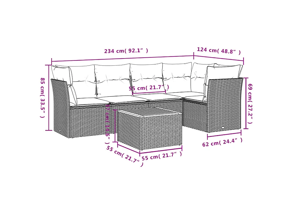 Set Divani da Giardino 6 pz con Cuscini Grigio in Polyrattan