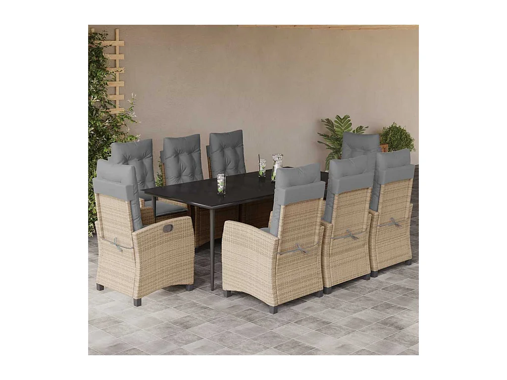 9-tlg. Garten-Essgruppe mit Kissen Beigemischung Poly Rattan