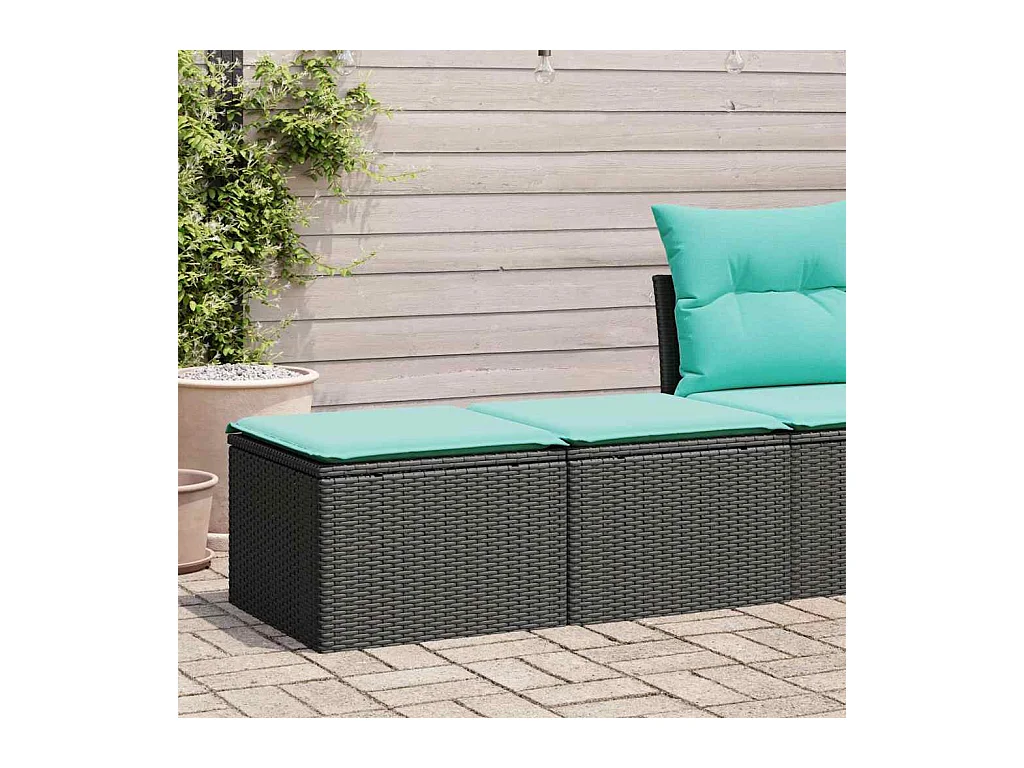 2-delige Loungeset met kussens poly rattan acacia zwart