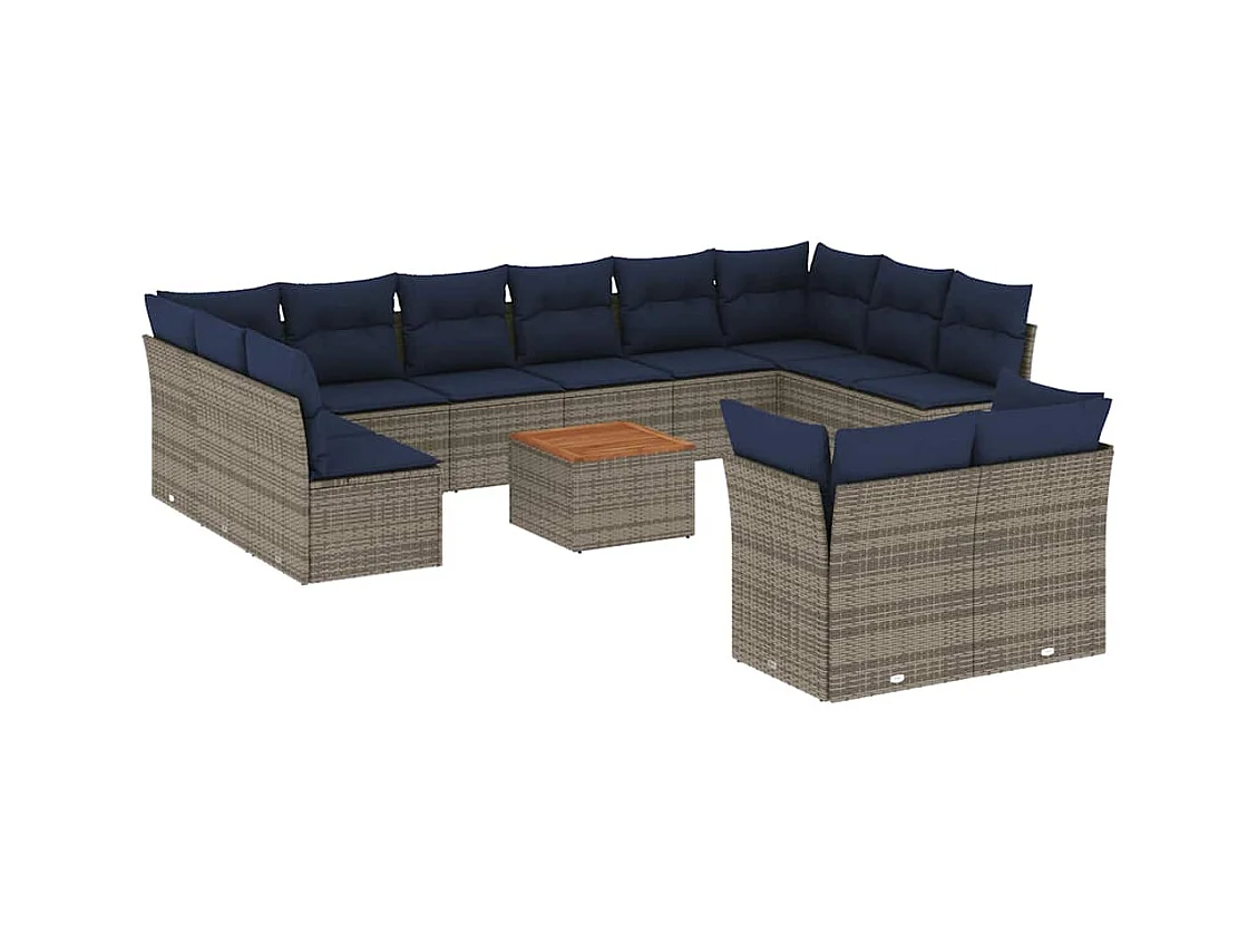 Salon de jardin avec coussins 13 pcs gris résine tressée