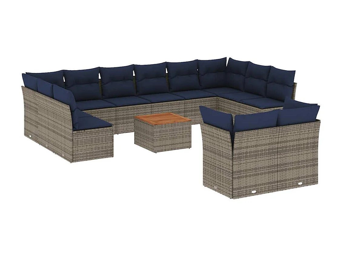 Salon de jardin avec coussins 13 pcs gris résine tressée