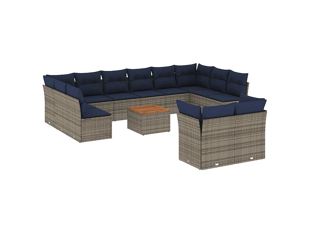 13-delige Loungeset met kussens poly rattan grijs