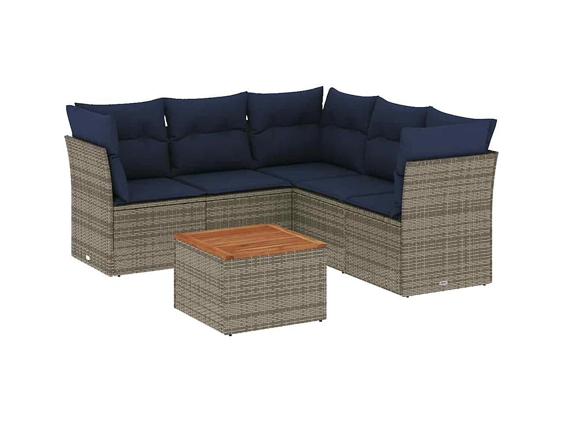 Salon de jardin 6 pcs avec coussins gris résine tressée