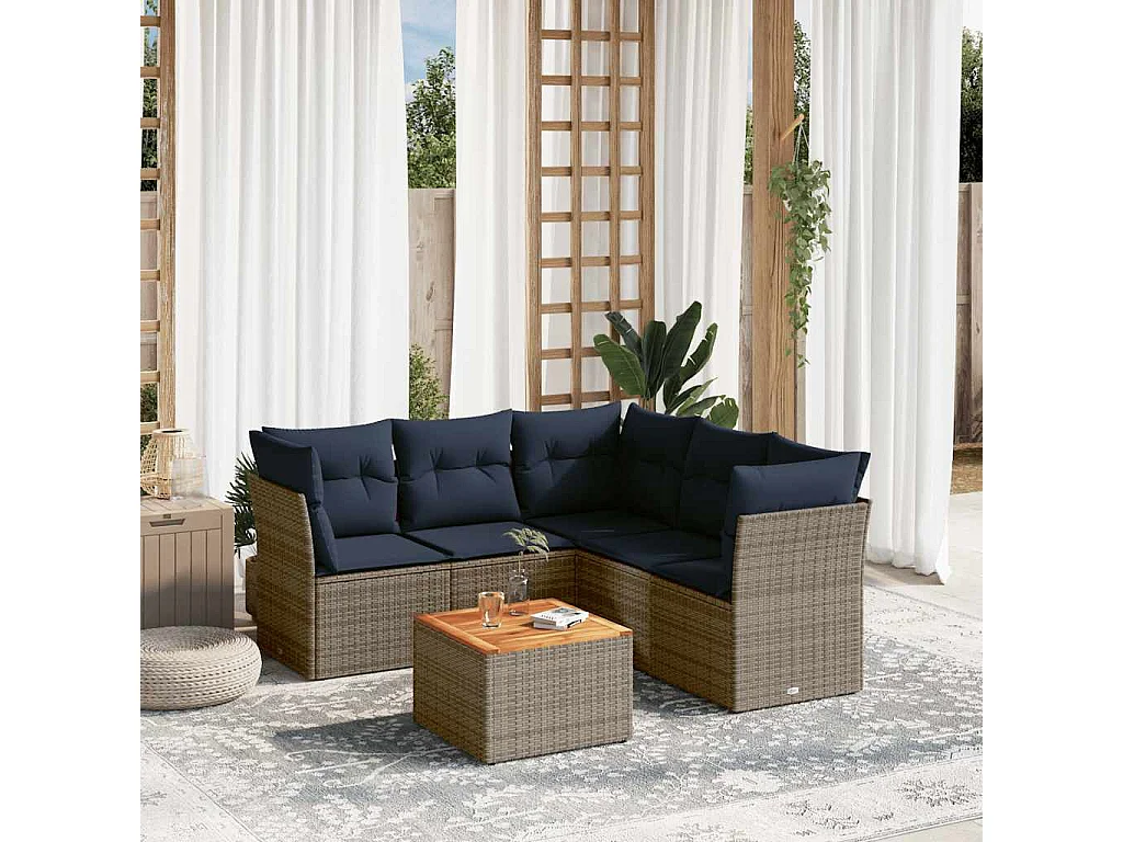 Salon de jardin 6 pcs avec coussins gris résine tressée