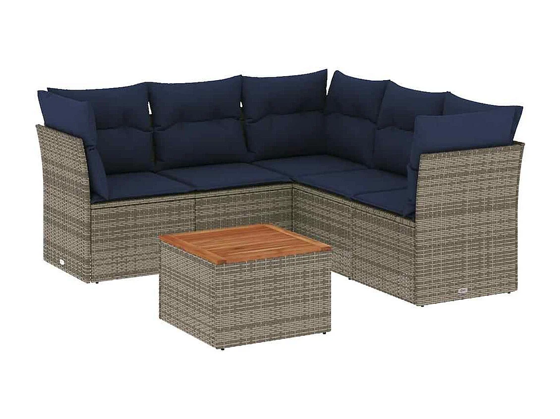 Salon de jardin 6 pcs avec coussins gris résine tressée