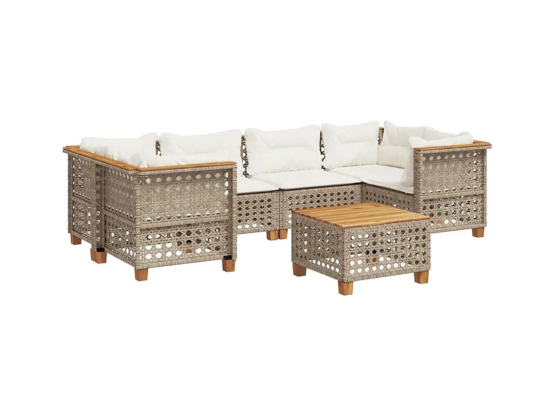 7-delige Loungeset met kussens poly rattan beige