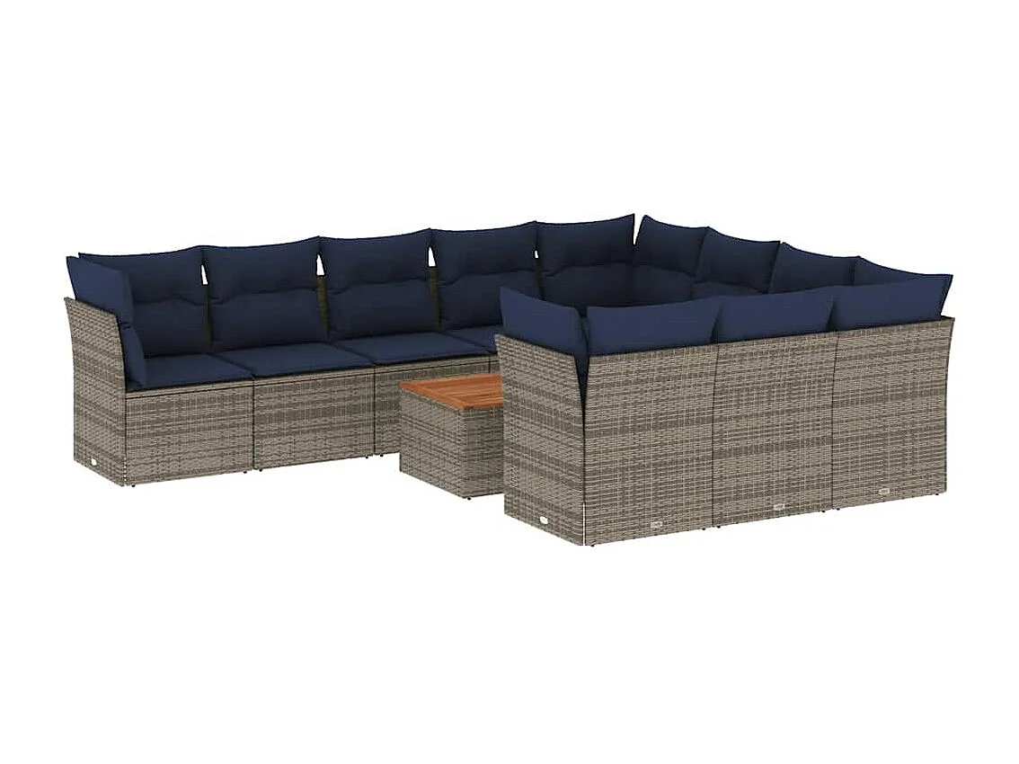 Salon de jardin 11 pcs avec coussins gris résine tressée