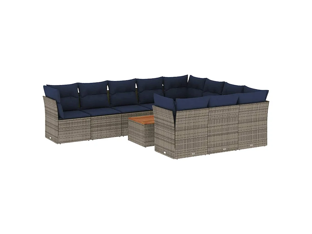 11-tlg. Garten-Sofagarnitur mit Kissen Grau Poly Rattan