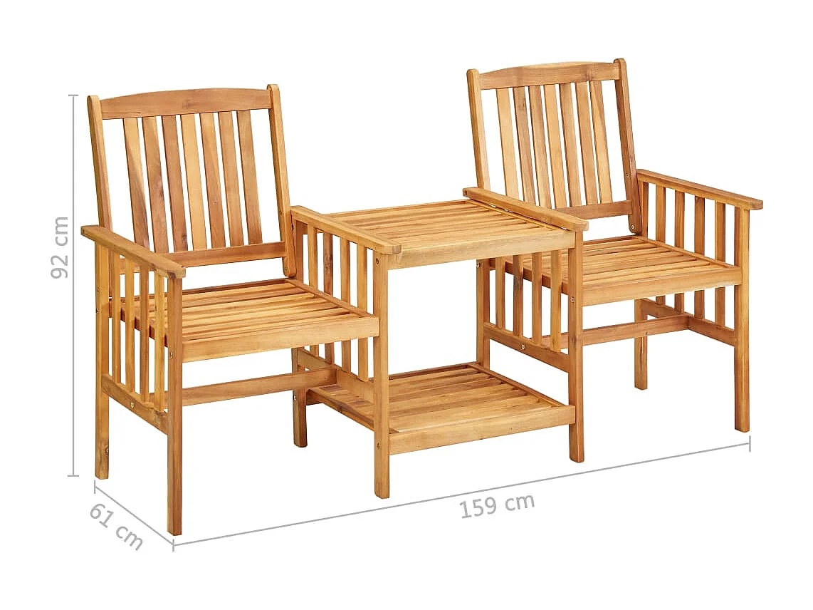 Chaises de jardin avec table à thé et coussins Acacia solide