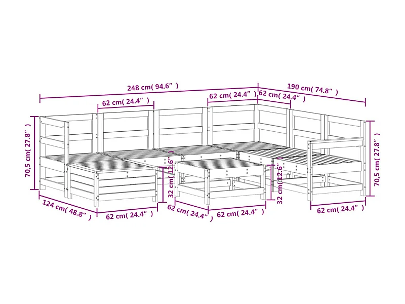 8-delige Loungeset massief grenenhout wit