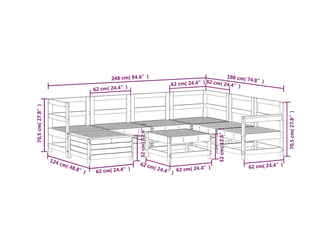 8-delige Loungeset massief grenenhout wit